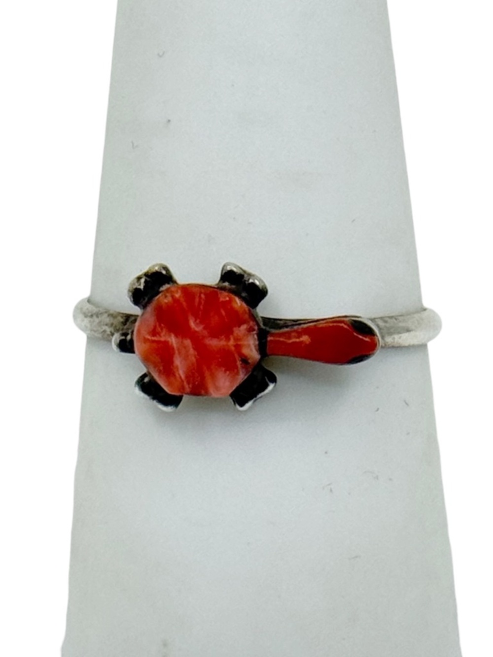 Vintage sterling silver coral turtle ring - GM926